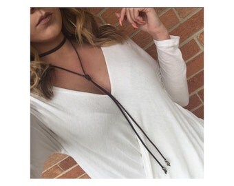 Leather Choker - Bohemian Necklace - Festival Jewerly - Leather Wrap Necklace - Choker - Wrap Choker - Cowboy Tie -Choker Necklace - Tie