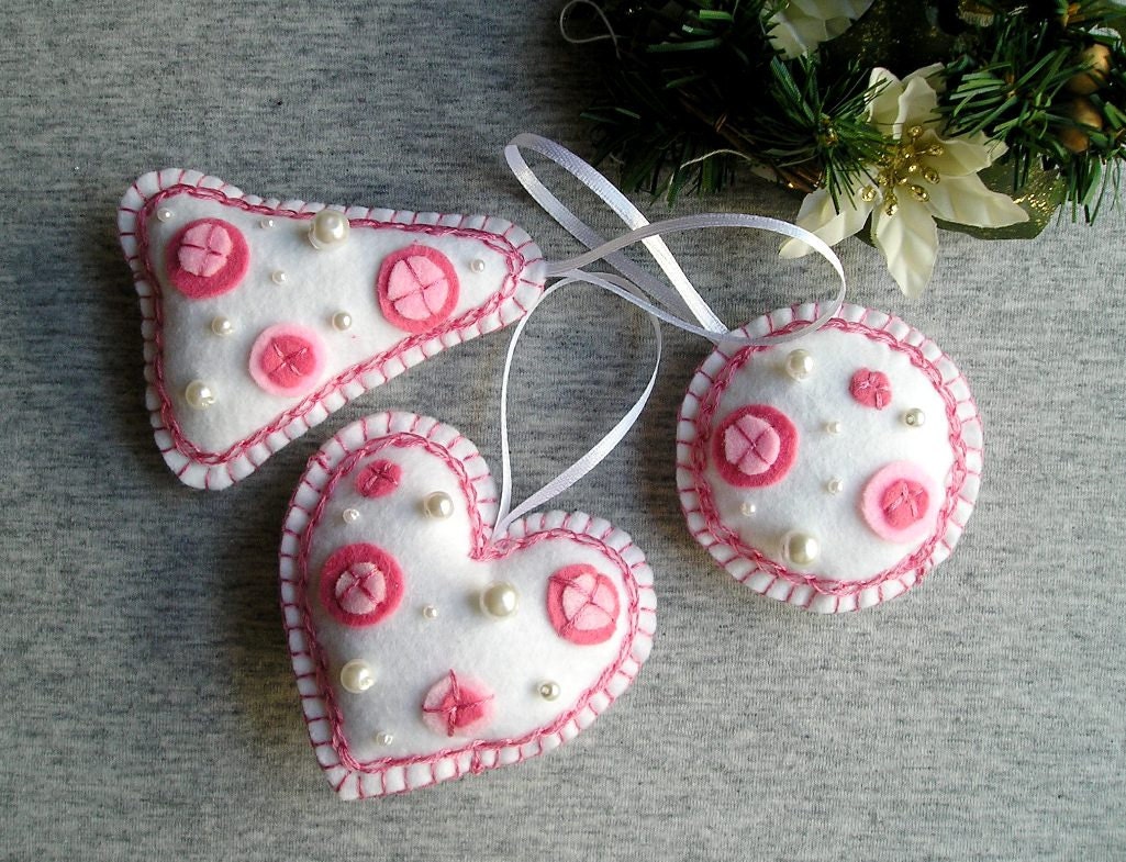 white pink christmas tree ornaments felt ornaments set of 3 white pink christmas tree ornaments felt ornaments set of 3
