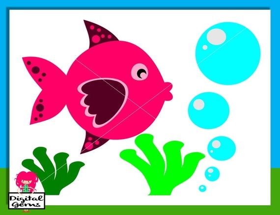 Fish Seaweed and Bubbles SVG / DXF Cutting Files by DigitalGems