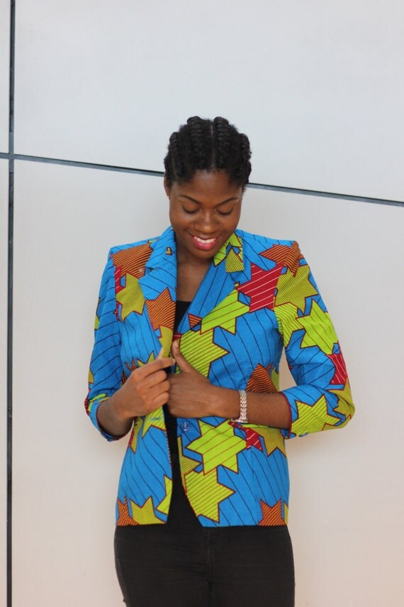 African print blazer jacket. Ankara fabric. Wax africain. Made