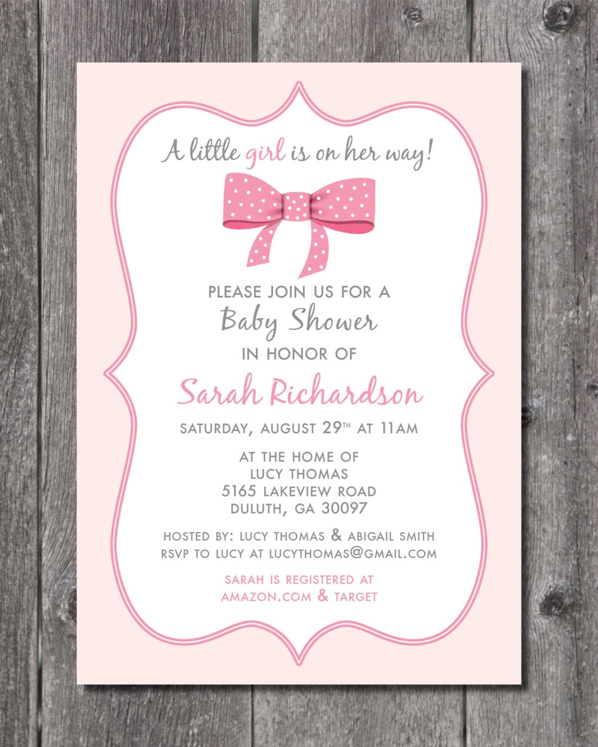 Printable Baby Shower Invitation Girl Baby Shower Pink Bow