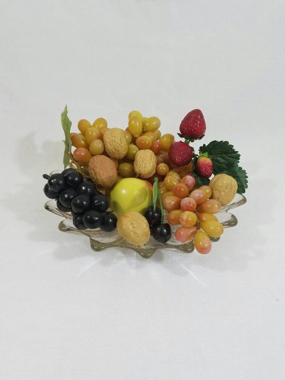 Decorative Faux Fruit In Glass BowlCenterpieceRetro Fruit
