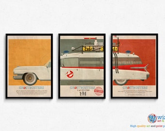 Ghostbusters Car Ecto 1 Mondo Style Poster Artwork - 3 x 16"x12" Quality Prints