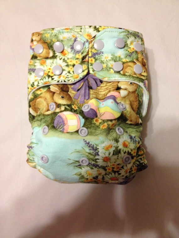 One size pocket cloth diaper Easter bunnies easter eggs
