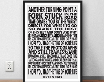 Green Day - Good Riddance - Time Of Your Life - quote - Lyric Art Typography music Print Poster romance love valentine
