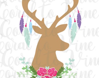 roses SVG, deer head SVG, feather svg, rose layer svg, rose cut file, rose spray svg, flowers cut file, flower svg, floral deer head , svg