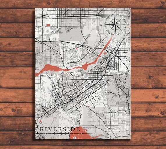 Riverside California Vintage Map Riverside City By Natalyborichart