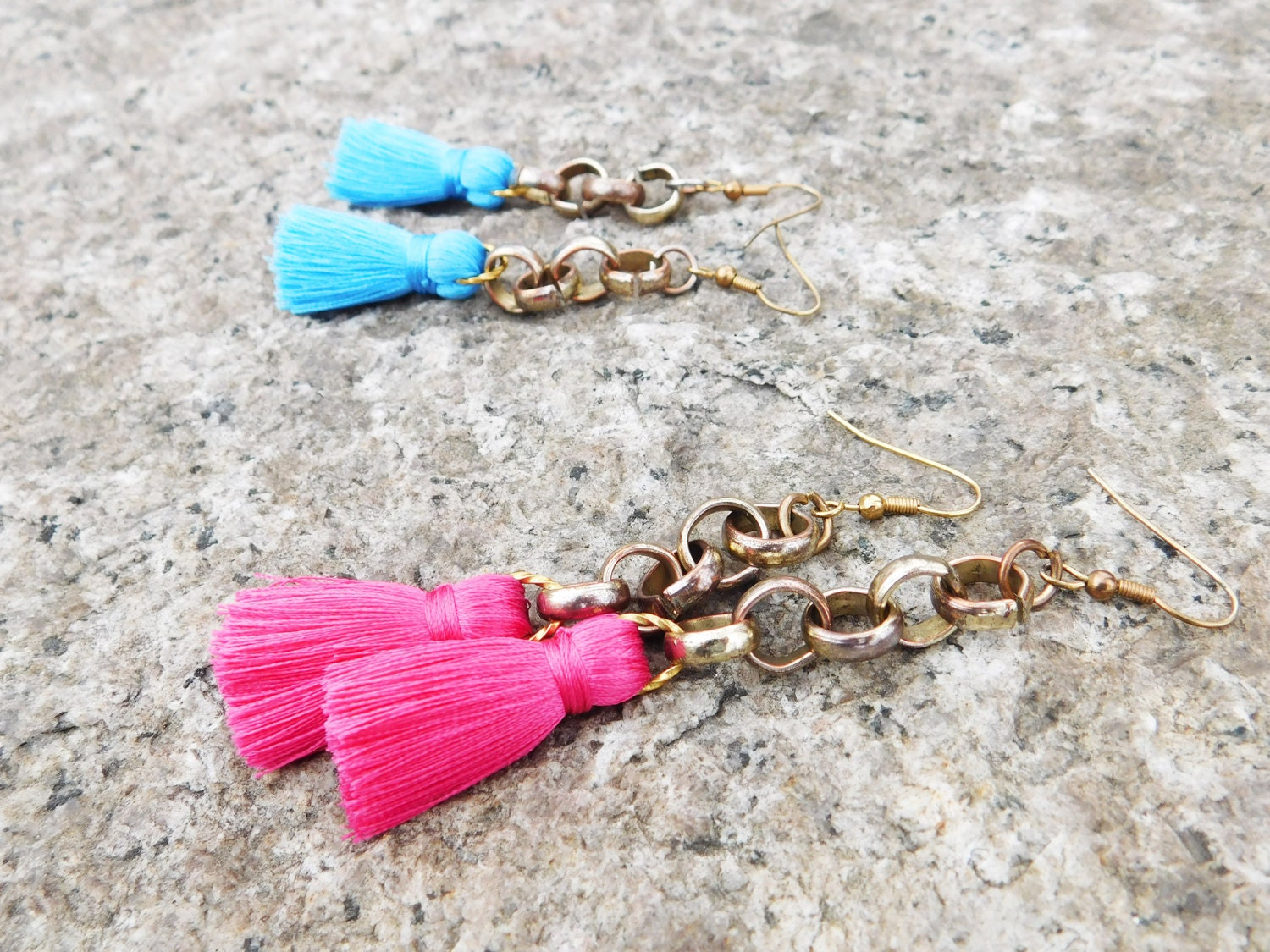 Tassel Earrings With Chain Detail / Pink Tassel Earrings by Adarri