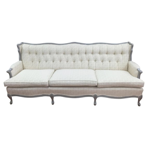 French Provincial Sofa Vtg Cloth Couch Antique Carved White