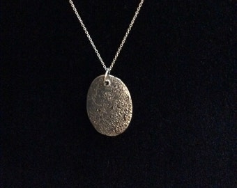 Precious metal clay silver oval pendant necklace