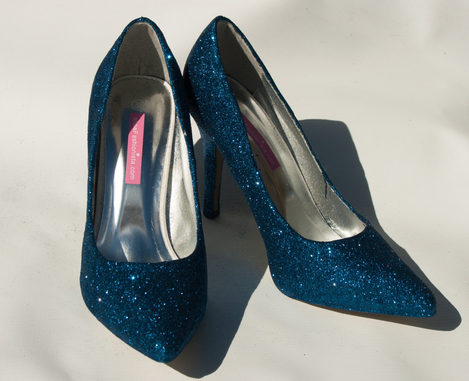 blue sparkly shoes low heel
