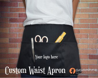 Custom Three‑Pouch‑Pocket 10 Inch Waist Apron / Waist apron / Custom Text apron / Craft fair apron / Uniform / Waist apron / 3 Pocket apron