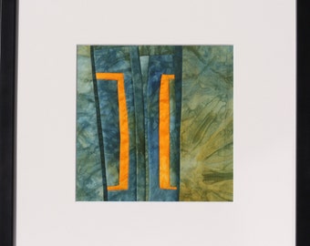 Quilt, patchwork, original, textiles mural Artquilt, gift, textile art, title: "Gesprächiges blue"
