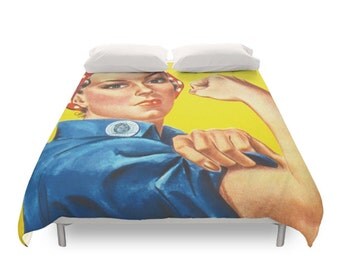 We Can Do It! Duvet Cover, Rosie the Riveter, World War II, Worker Portrait, Retro Bedding, American Print, Rebel Style Twin Full Queen King