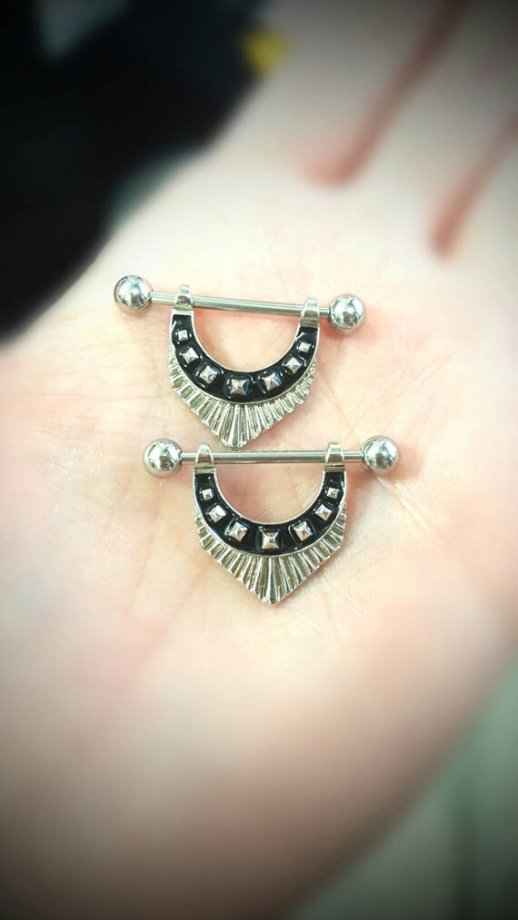 Silver Egyptian Triangle Stirrup Nipple Shield Ring Piercing