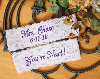 Wedding Garters, Bride Garters, Custom Mrs Monogrammed Garters, Bride Garter. Bridal Lace, Custom, Plus Size, Petite Size. GS0-S19