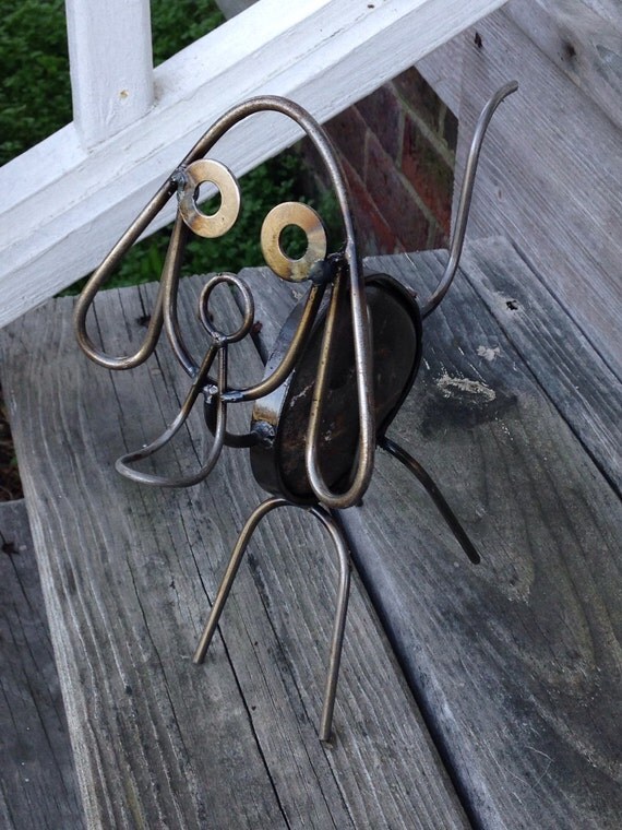 Mini Rock Dog yard art garden decor metal sculpture