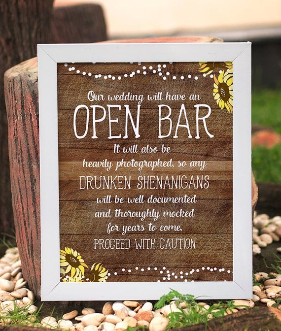Open bar wedding sign rustic open bar sign Funny Printable