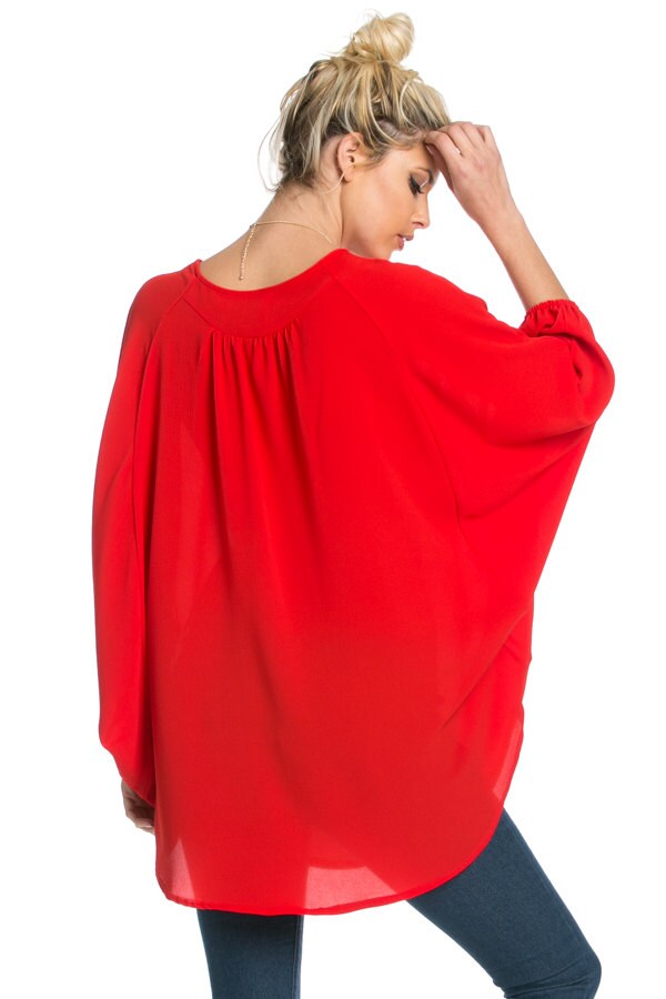 T6151 3/4 Dolman Sleeve Batwing Raglan Round Neck Back by InLoveIn