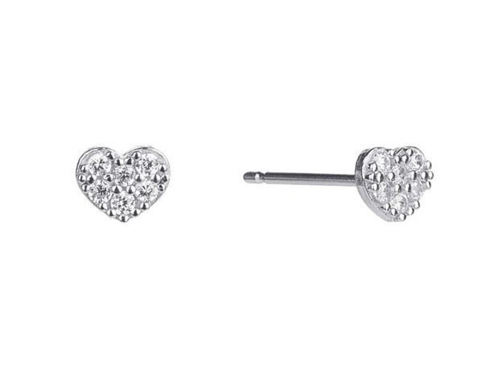 Heart Earrings CZ Earrings Cubic Zirconia Sterling Silver Earrings Heart Jewelry Small Earrings Gift For Her Love Earrings Heart Studs