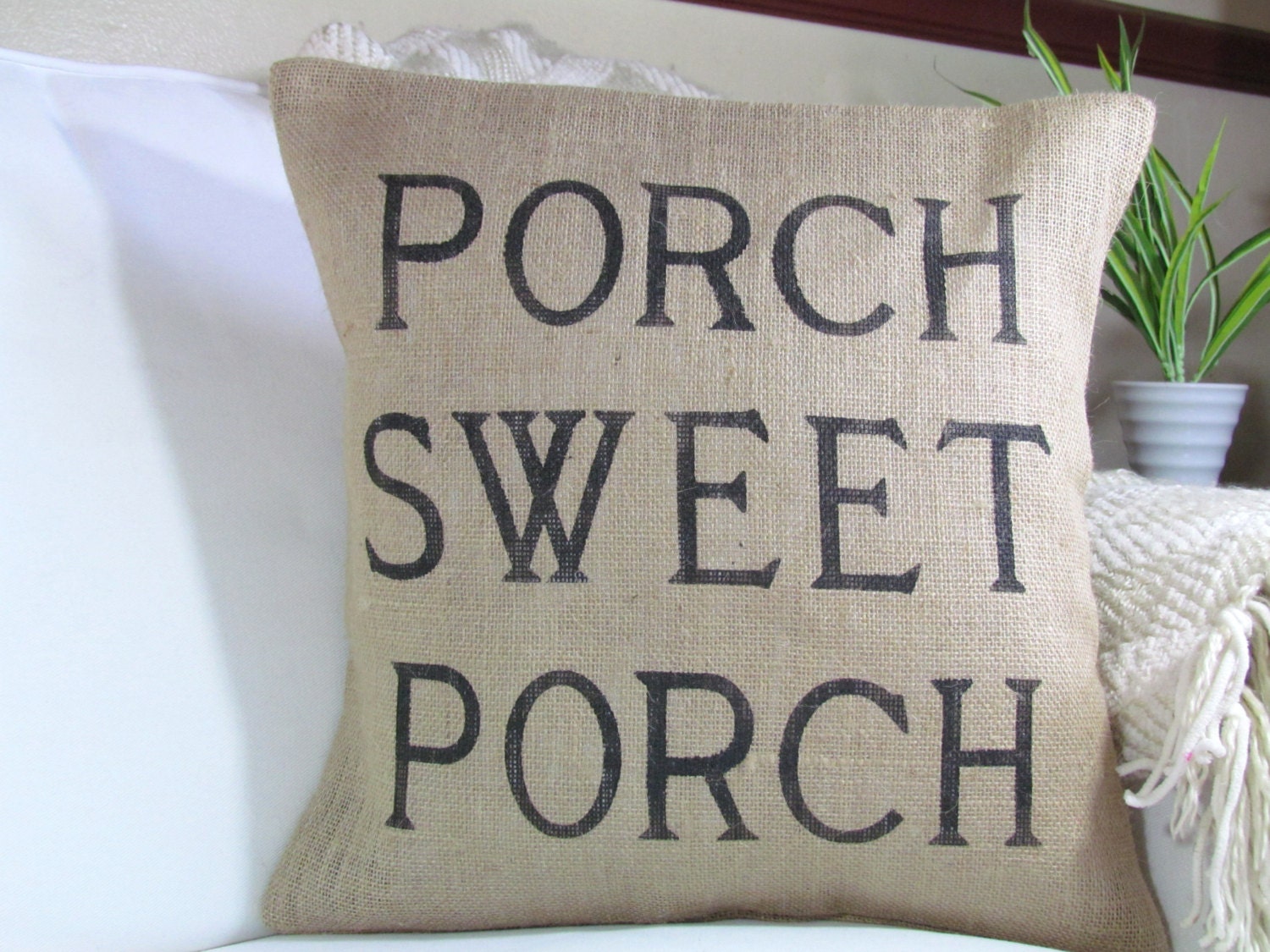 Burlap PillowFront Porch Pillow/Porch Sweet Porch Pillow/