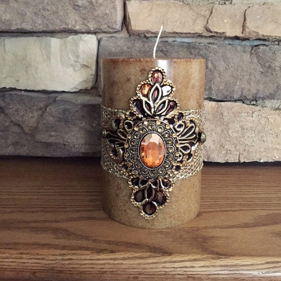 Luxury Pillar Candle Swarovski Crystals Home Decor Caramel