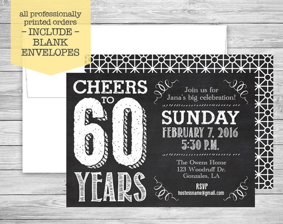 Adult Birthday Invitations Envelopes Chalk Cheers to by NviteCP