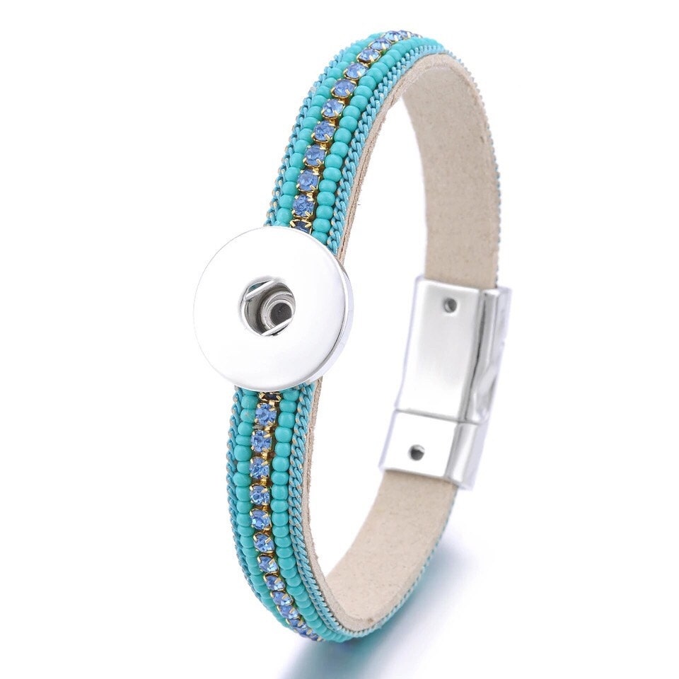 Turquoise Beaded 1 Snap on Charm OOAK Bracelet Snap Bracelet