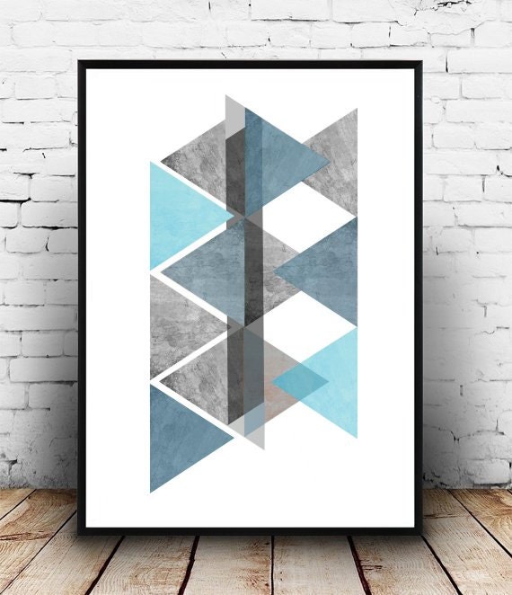 Blue Geometric Wall Art Printable Art blue Triangle by exileprints