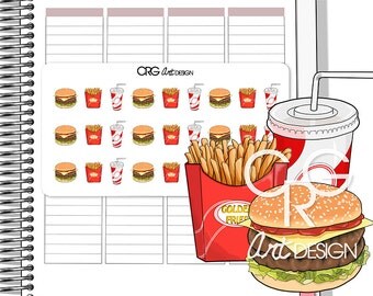 Fast Food Stickers Burger Chips Drink | Planner Erin Condren Plum Planner Filofax Sticker