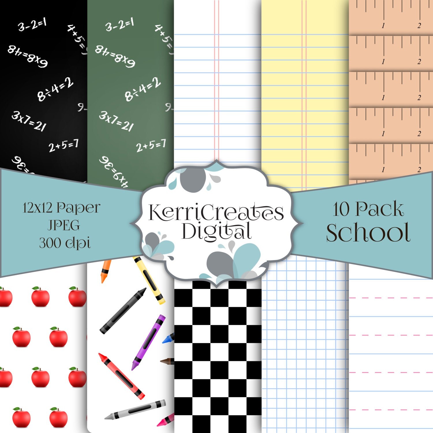 School Scrapbook Paper Digital Paper Pack by KerriCreatesDigital