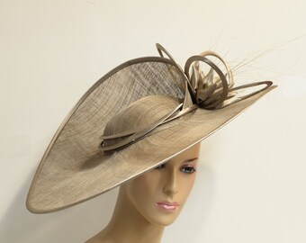 Taupe Sinamay lady dressy hat-fascinator,English Royal Hat,Kentucky Derby Hat, Wedding Hat, Church Hat, Formal Hat, Dressy Hat, Church Hat