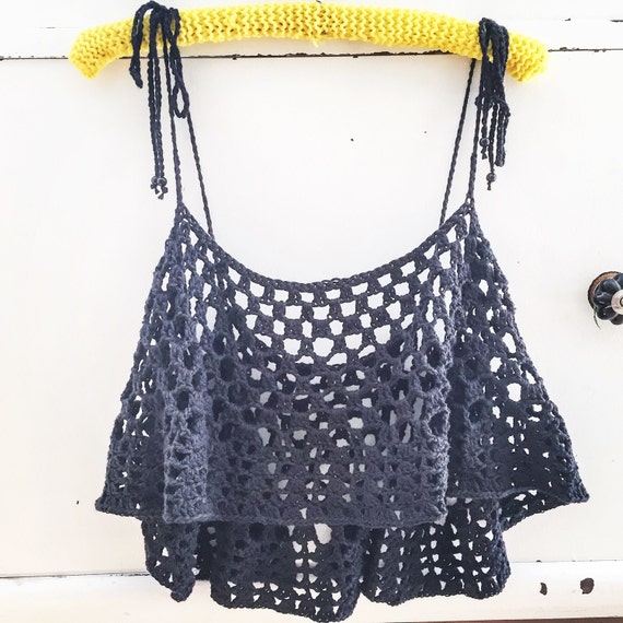 Items similar to Crochet crop top with tie up shoe string straps ...