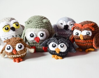 Crochet PATTERN - Owlery 4 PDF patterns for each owls by Krawka owls, cute, grumpy, sleppy, snowy owl, harry potter, birds, crochet, bunch