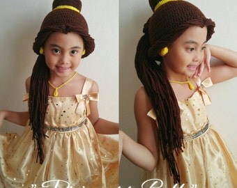 Belle, belle hat, Disney Princess belle wig or hat, belle costume hat, disney princess costume, belle crochet hat, beauty and the beast hat