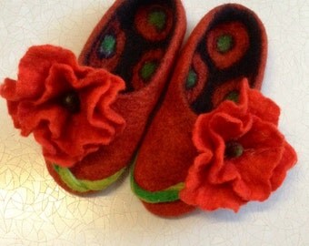 Sale -22% OFF Red woman's felted wool slippers, women's house shoes, organic sheep wool slippers, Mothers day gift, Handmade women's shoes