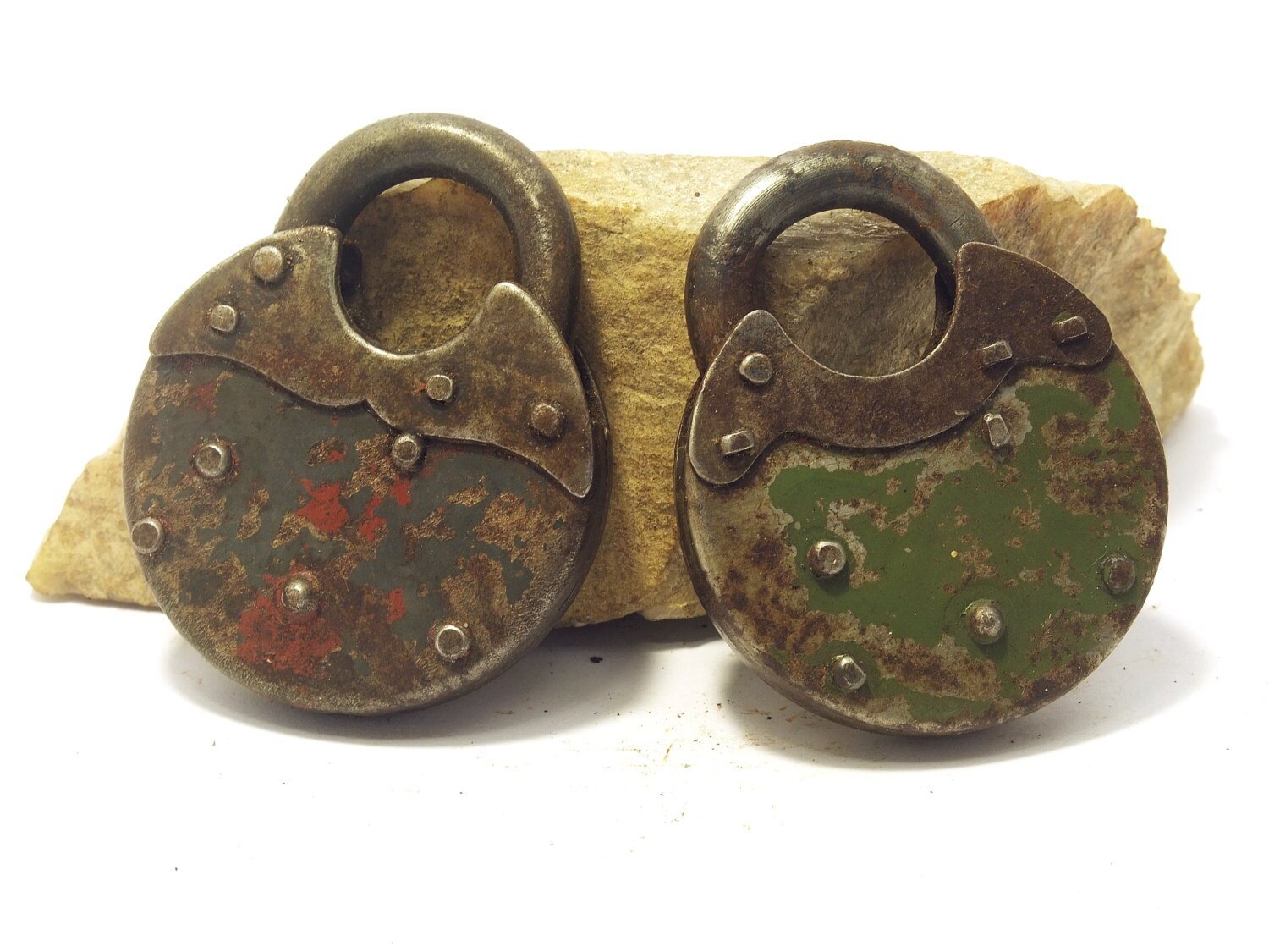 Set of 2 Vintage Padlocks Old Rusty European Lock Unique
