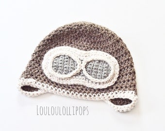 Crochet Aviator Hat - pilot hat, kids aviator hat, aviator gifts, crochet hats, gifts for airplane lovers, airplane hat, plane hat, goggles