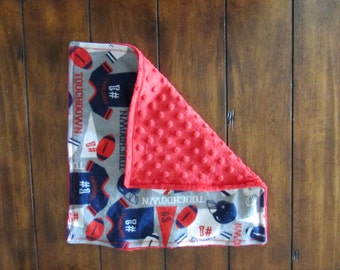 Red, White, And Blue Touchdown Football Security Blanket/Lovey, Minky Lovey, Baby Shower Gift