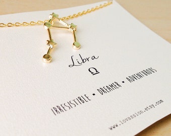 Libra Necklace, libra constellation necklace, gold libra necklace, gold libra constellation necklace, star sign necklace, 14k