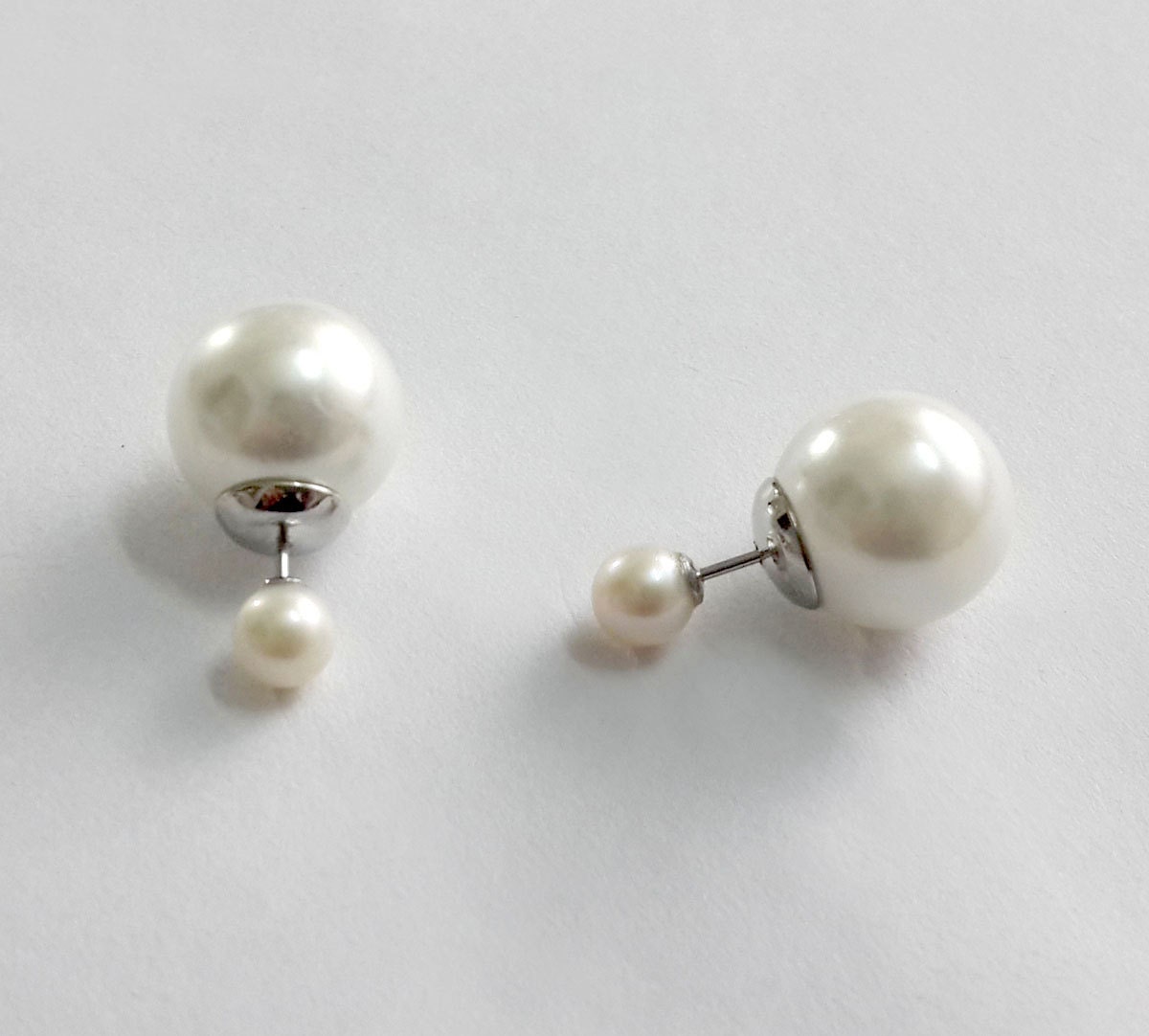 double pearl studs/double pearl earrings/front back