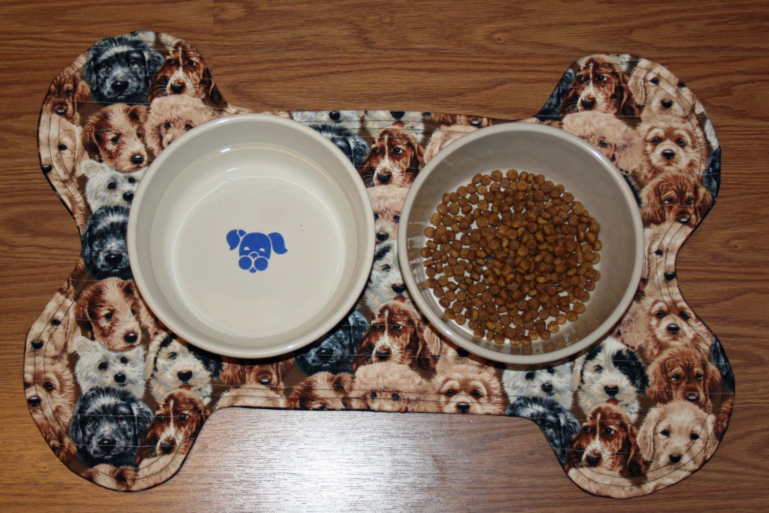 Pet's Dog Bone shaped Placemat Brown and Black Quilted