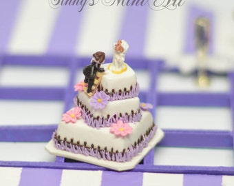 1:12 Dollhouse Miniature 3-Tier Wedding Cake-Groom on Ladder/ Miniature Wedding Cake BD K1118