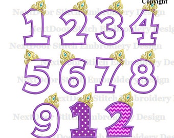 Crown number embroidery design, cold princess birthday set Machine applique download, number 1-9 package, prs-006-1-9