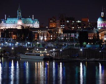 Montreal Night Skyline - Marché Bonsecours - Hôtel de Ville de Montréal - Old Montreal - Vieux-Port de Montréal - Québec - Canada - Print