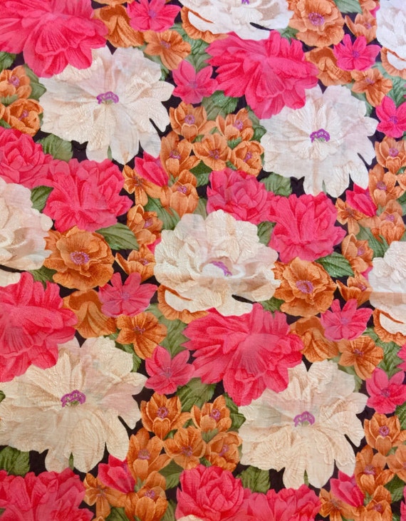 Floral Fabric Pink. 1/2 yd. Pink Fabric Silky. White Floral