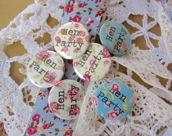 Hen Party Badges Handmade Ditsy Print - Floral - Pin Button Badge