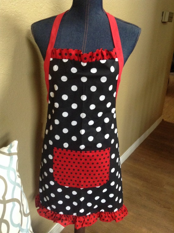 Items Similar To Apron Polka Dot Apron Womens Full Apron Red And Black Polka Fot Womens Full 0894