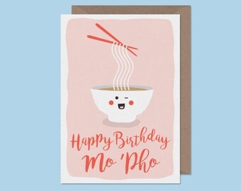 Happy birthday Mo'Pho. Sushi card. japanese card. foodie birthday card. handmade card. food print. sushi print. funny birthday card