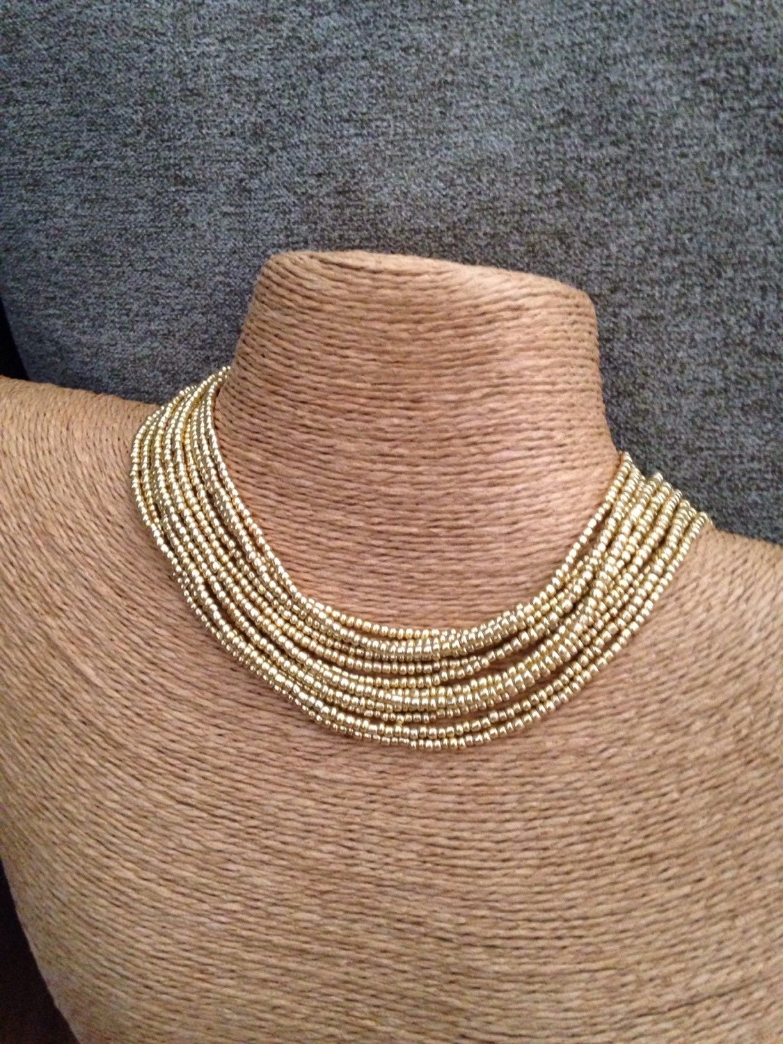 Gold beaded necklace gold seed bead multistrand necklace